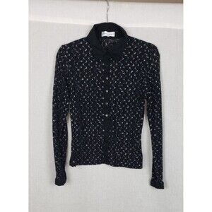 Anne Fontaine Paris France 3 Ella Blouse Top Collared Black White Knit Witchy